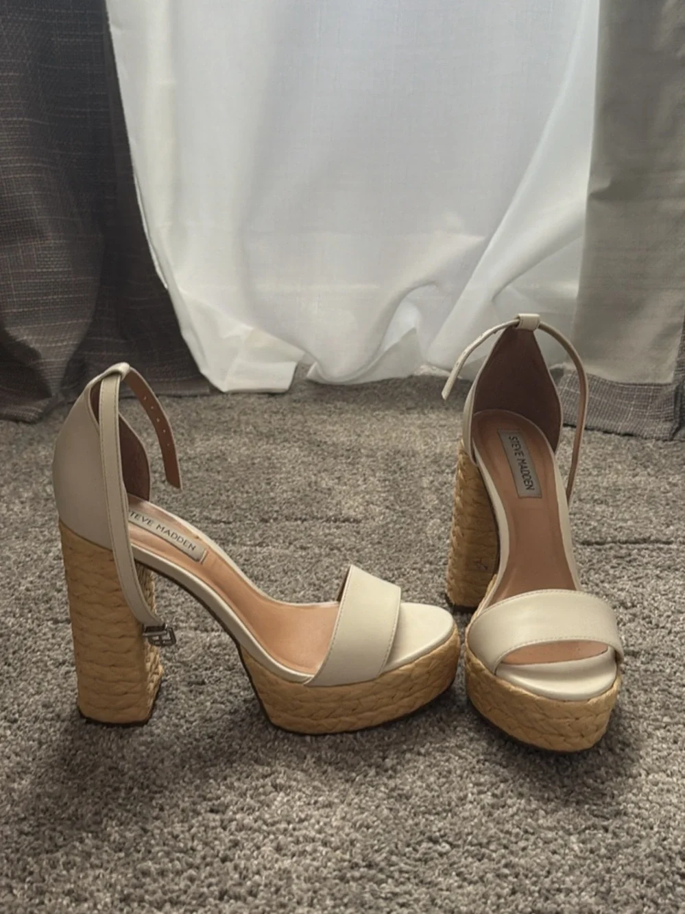 Steve Madden Cream Braided Platform Sandals with Ankle Strap